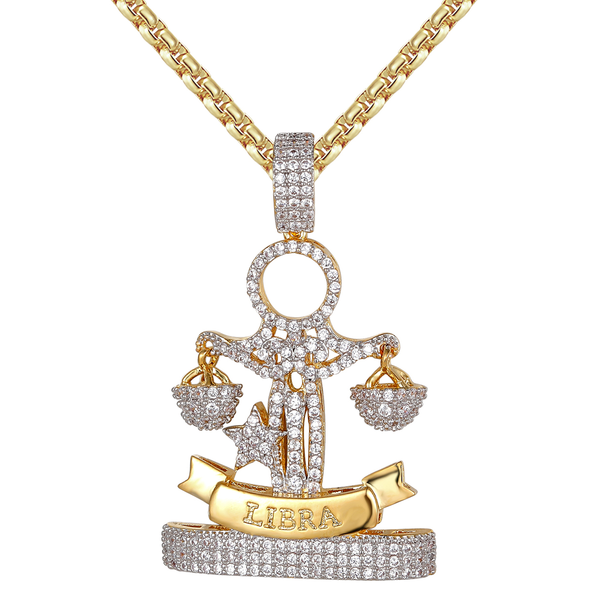 Zodiac Sign Icy Pendant Steel Chain 