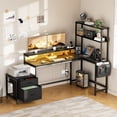 thumbnail image 3 of GUNAITO 71 inch Computer Desk L Shaped Gaming Desk with LED Light & Power Outlet Office Desk with File Drawers Cabinet,3-Tier Shelf,Storage Bag for Home Office,Black, 3 of 11