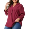 thumbnail image 2 of DARING DIVA Women's Plus V Neck Long Sleeve Flowy Blouse 2X Burgundy, 2 of 6