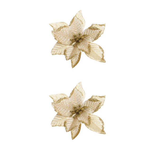 Monstrate Pack of 10 Christmas Glitter Flowers Year New Artificial Decoration Ornaments Festival Household Heads Flower Garden Type3 NO3