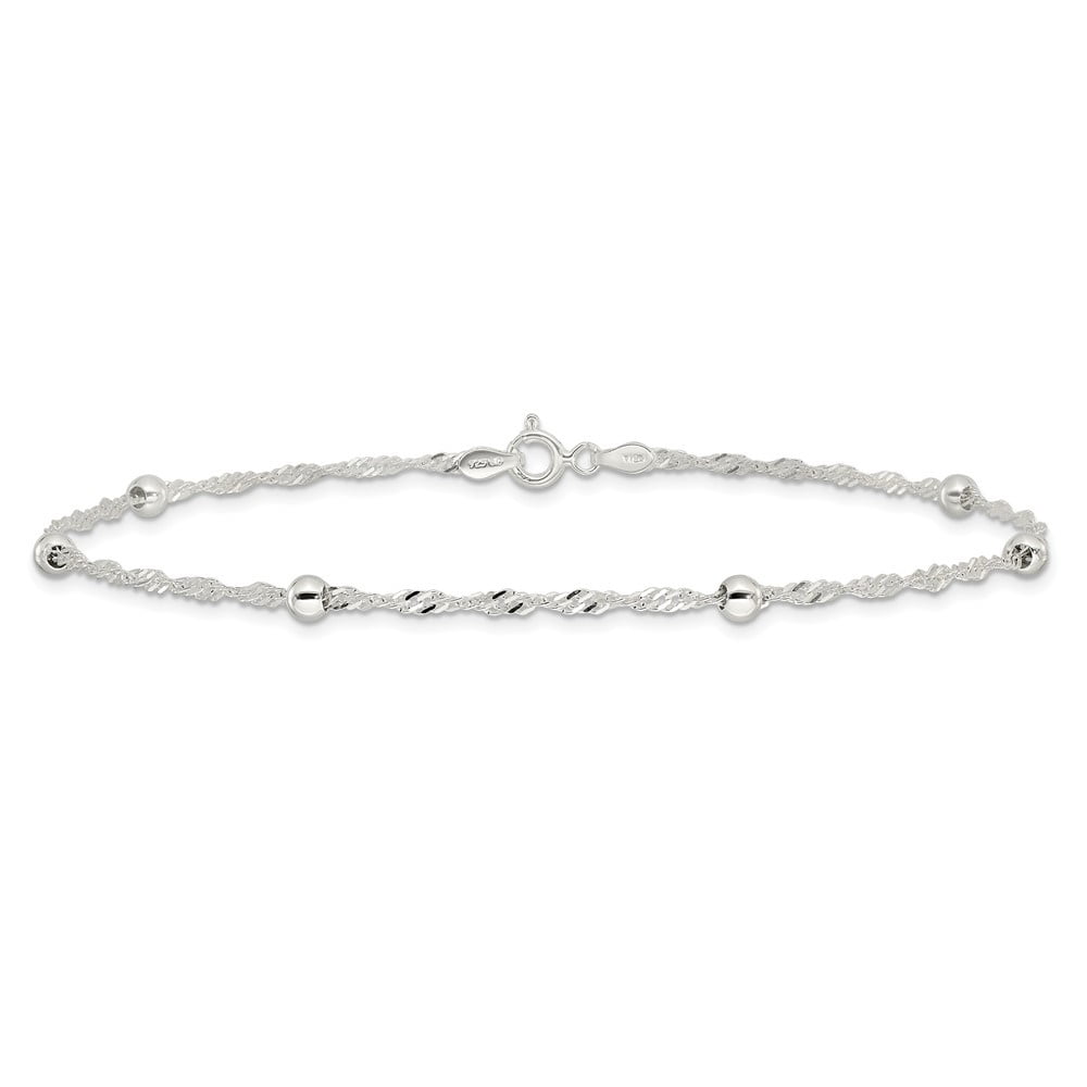 Auriga Fine Jewelry 925 Sterling Silver Beaded Singapore 10inch Anklet for Women