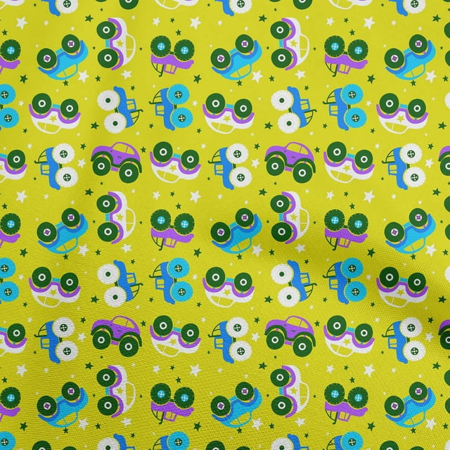 oneOone Cotton Silk Medium Yellow Fabric Cars Kids Nursery Craft Projects Decor Fabric Printed By The Yard 42 Inch Wide
