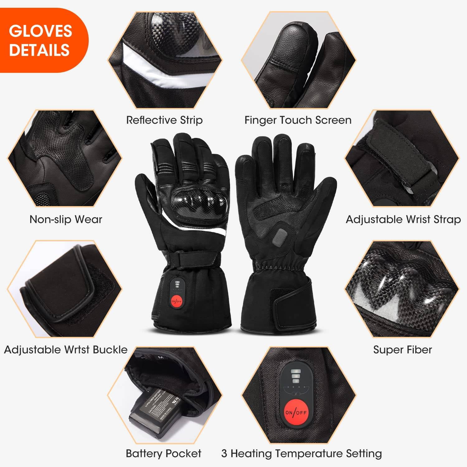 Heated Motorcycle Gloves,Electric Rechargable Battery Gloves for Men Women,Winter Waterproof Riding Ski Bicycle Cycling Hunting Fishing Snowboarding Gloves Hand Warmer