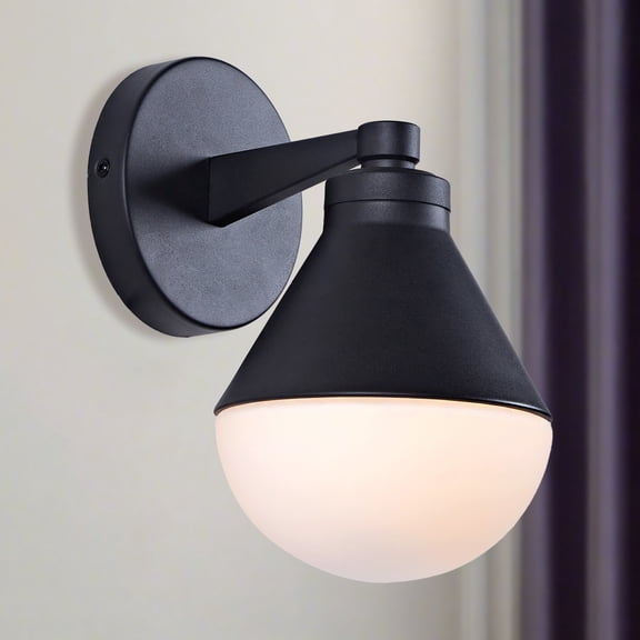 Modern Matte Black Vanity Light, Wall-Mounted Sconce with Globe Glass Shade, Hand-polished Wall Light, Single Indoor Sconce beside Mirror, for Bathroom, Bedroom, Living Room , Entryway, Hallway