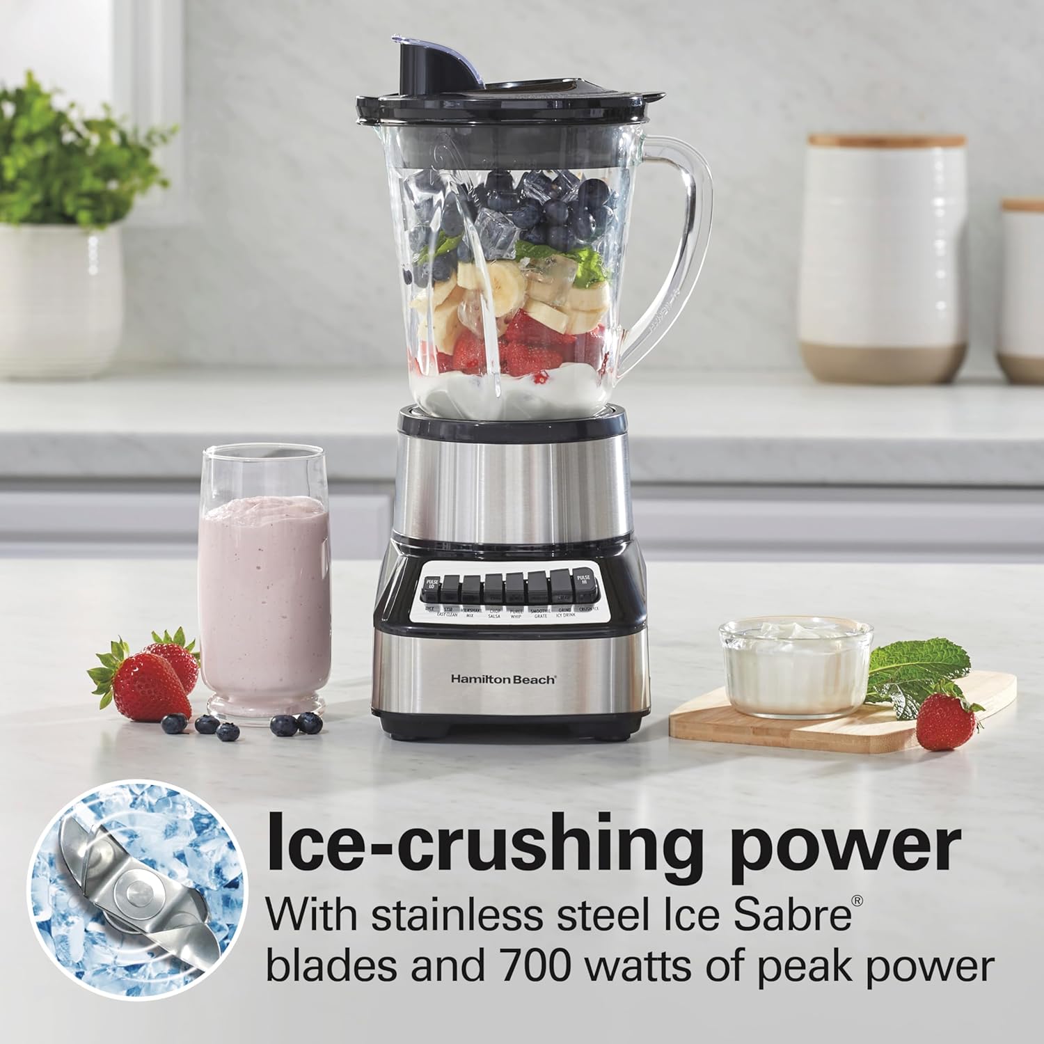 Wave Crusher Blender With 40 Oz Glass Jar, 14 Functions, 700 , Ice  Blades, Black + Stainless Steel