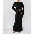 thumbnail image 6 of Women'S Long Sleeve Maxi Dress Ribbed Knit Boat Neck Bodycon Casual Dresses Going Out Outfits Black L, 6 of 9