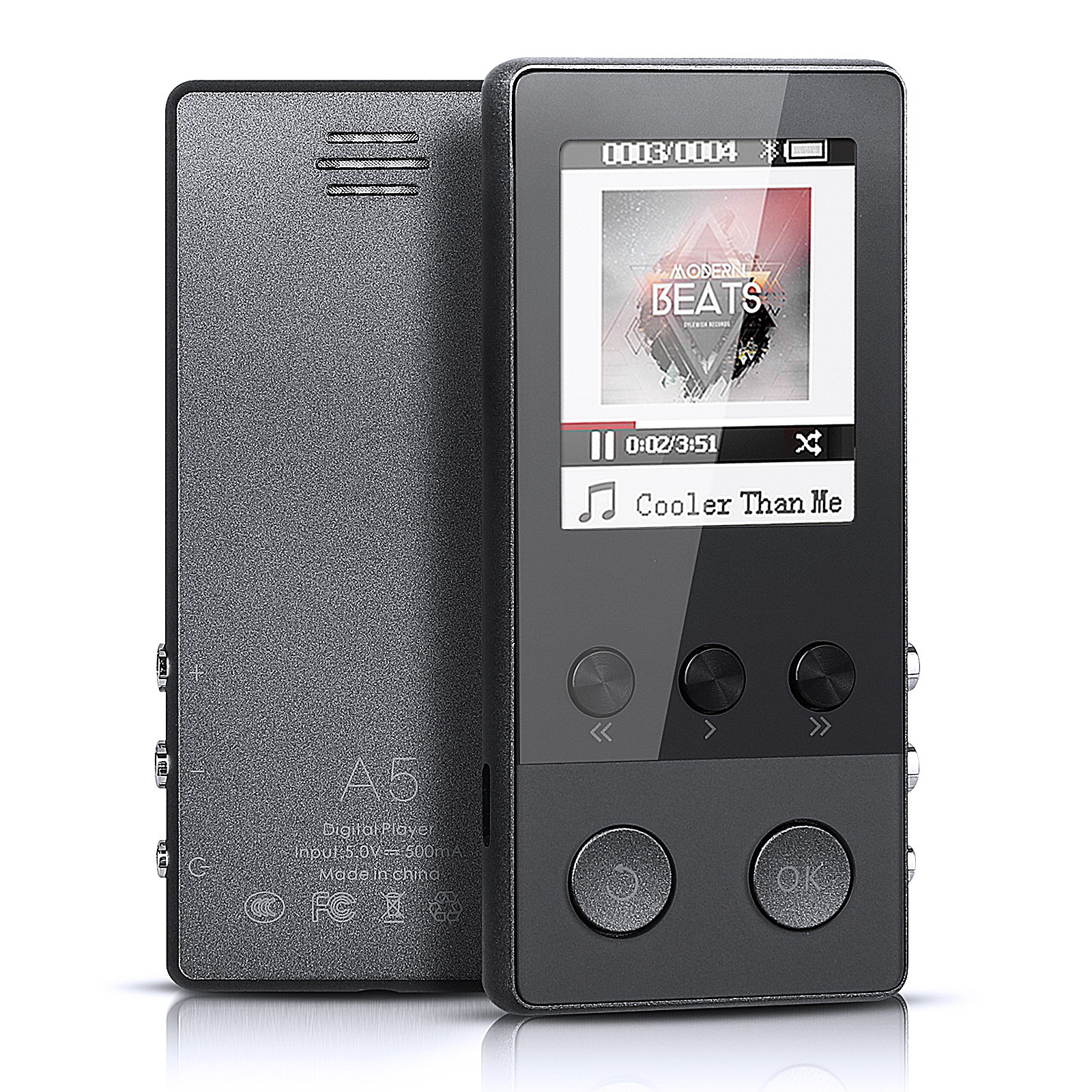 MP3 Player with Bluetooth, TSV 8GB Portable Mp3 Player with FM Radio,HiFi Metal Audio Player with Voice Recorder,Touch Button Music Player, Expandable 64GB TF Card,1.8Inch
