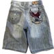 thumbnail image 2 of Pantalones cortos de mezclilla bordados para hombre, ropa de calle Retro, pantalones cortos de baloncesto, moda Y2K, nuevo, 2 of 5