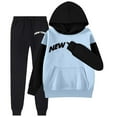 thumbnail image 6 of Girl Clothes Fall Winter Letter Print Pocket Round Neck Long Sleeve Hoodie with Pants Set Girls Outfits Light Blue 10-11 Years, 6 of 7