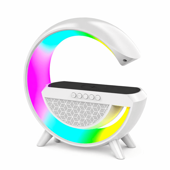 Lámpara de Mesa Blanca Kimhi Forma G con Bocina Bluetooth RGB Multicolor Cargador Inalámbrico para Celular BS-23