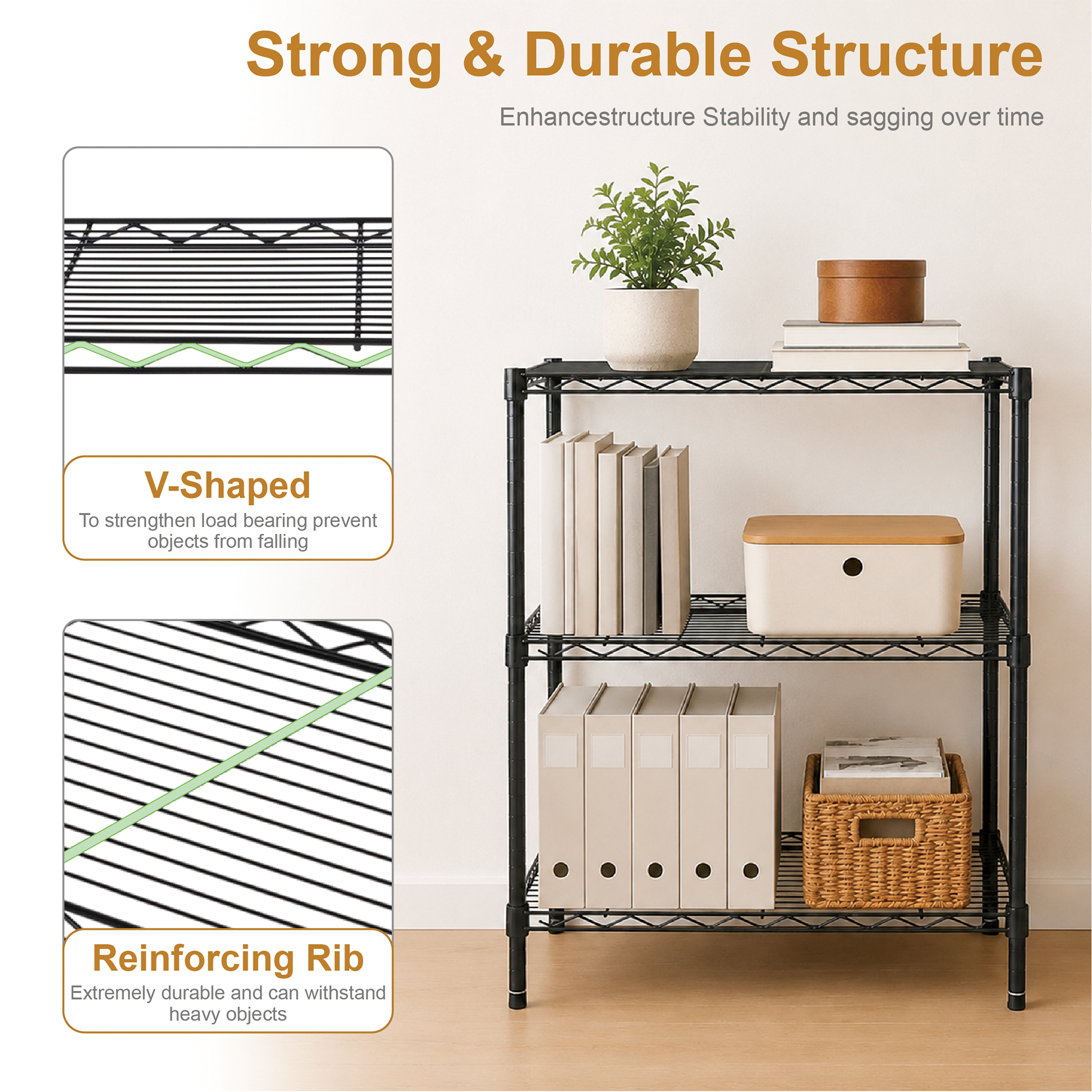 Hyper Tough 3-Tier Wire Shelving Rack, Black photo 5