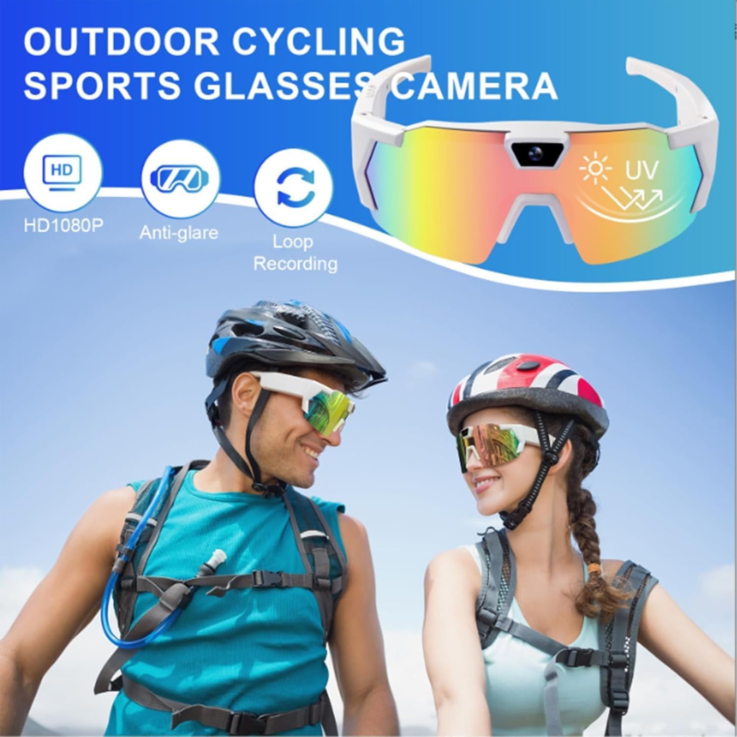 Wiher Smart Camera Glasses, 4k POV Sports Glasses HD Recording Video, Cycling Action Sunglasses, Wearable Audio Take a Picture Wireless Photography Shooting VCR，Suitable for Men and Women(Color)