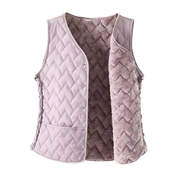 AUNVITO Women's Winter Sleeveless Puffy Jacket Lightweight Casual Coat with Pockets, V-Neck Loose Regular Fit Vest for Daily Wear
