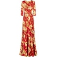 thumbnail image 2 of Bon Rosy, Women's, 3/4 Sleeve V-Neck Printed Maxi Faux Wrap Dress, Red Orange, M, 2 of 3