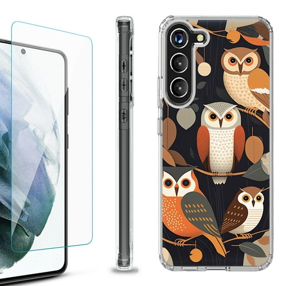 OneToughShield ® for Samsung Galaxy S23  S23 Plus 5G Shockproof Bumper Phone Case, with Tempered Glass Screen Protector - Owl Mix