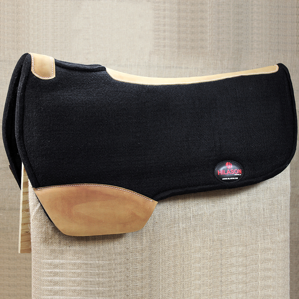 HILASON WESTERN WOOL FELT GEL SADDLE PAD w/ DISTRESSED WEAR LEATHER
