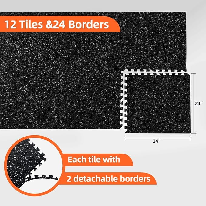 Bistlass EVA Foam Tiles - 12-Pack (24"x24"x0.56", 48 sq ft) Interlocking Puzzle Exercise Mats for Home Gym, Workouts, Playroom & Garage Flooring