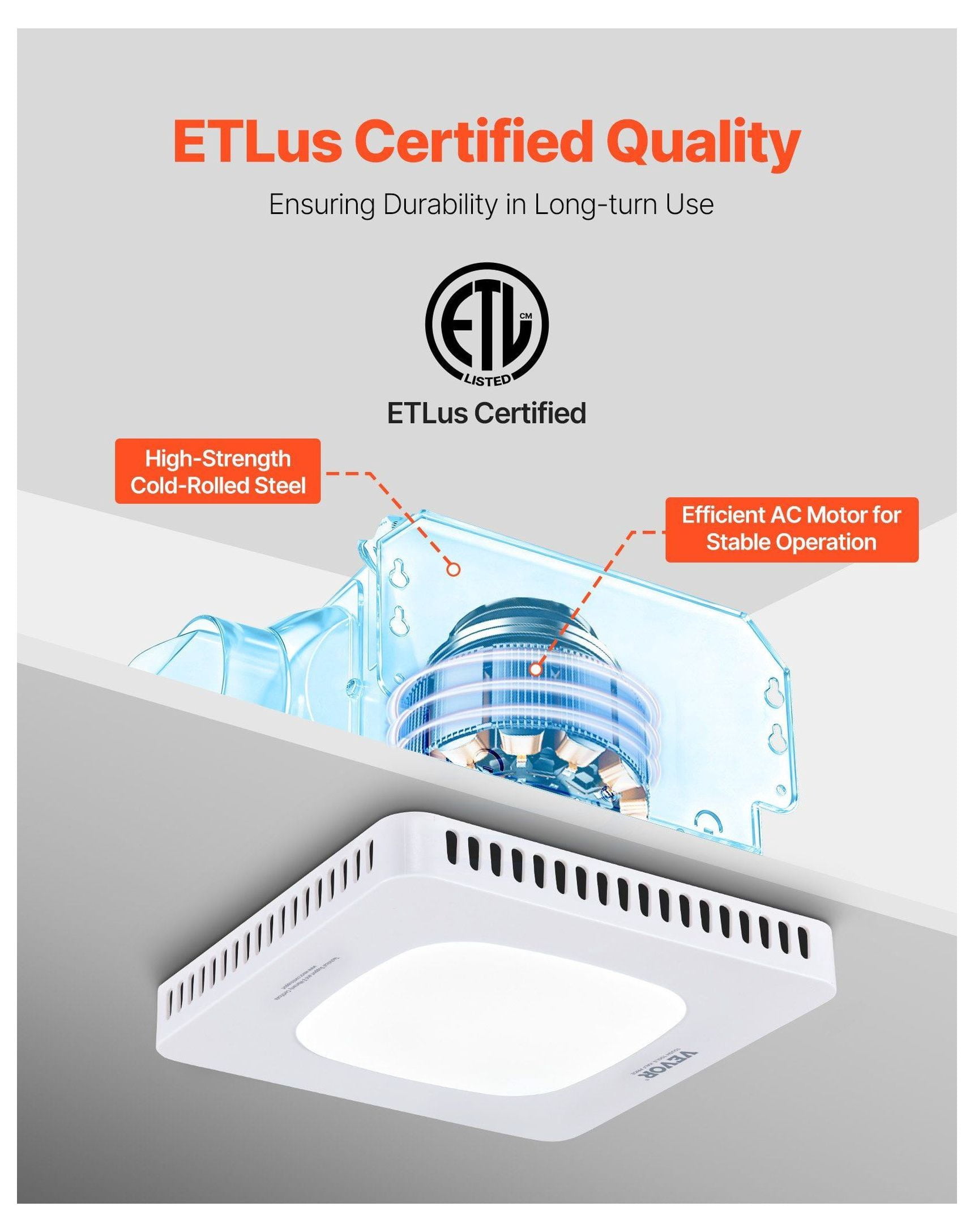 Bathroom Exhaust Fan with LED Light, 80 CFM Quiet Vent Fan, Adjustable Color Temp