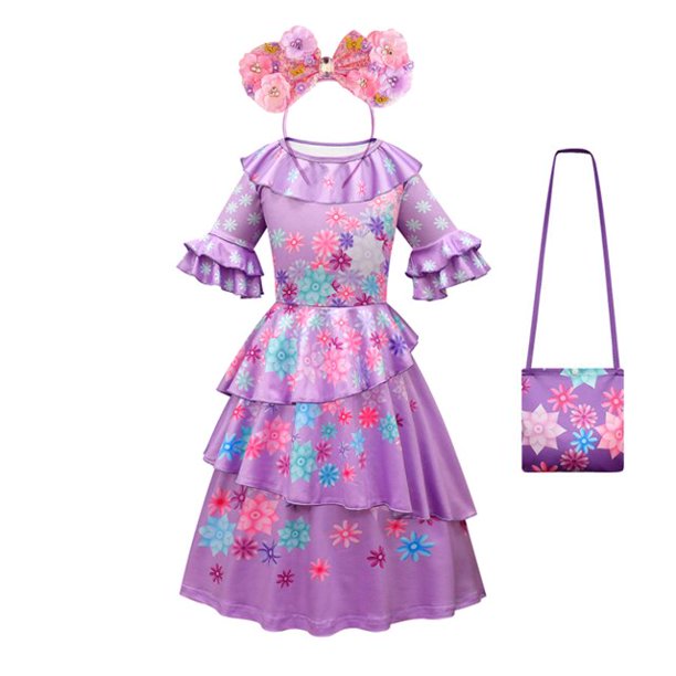 Disney Mirabel Isabela Costume for Girls Princess Dress Suit Cosplay Encanto Carnival Birthday Party Wreath Clothes Bag Charm11-12T (150) Gao Jinjia LED