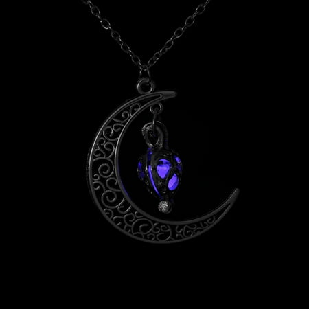 Crescent Moon - Crescent Sailor Half Moon Glow In The Dark Pendant Necklace Women's Jewelry Gift (Purple)