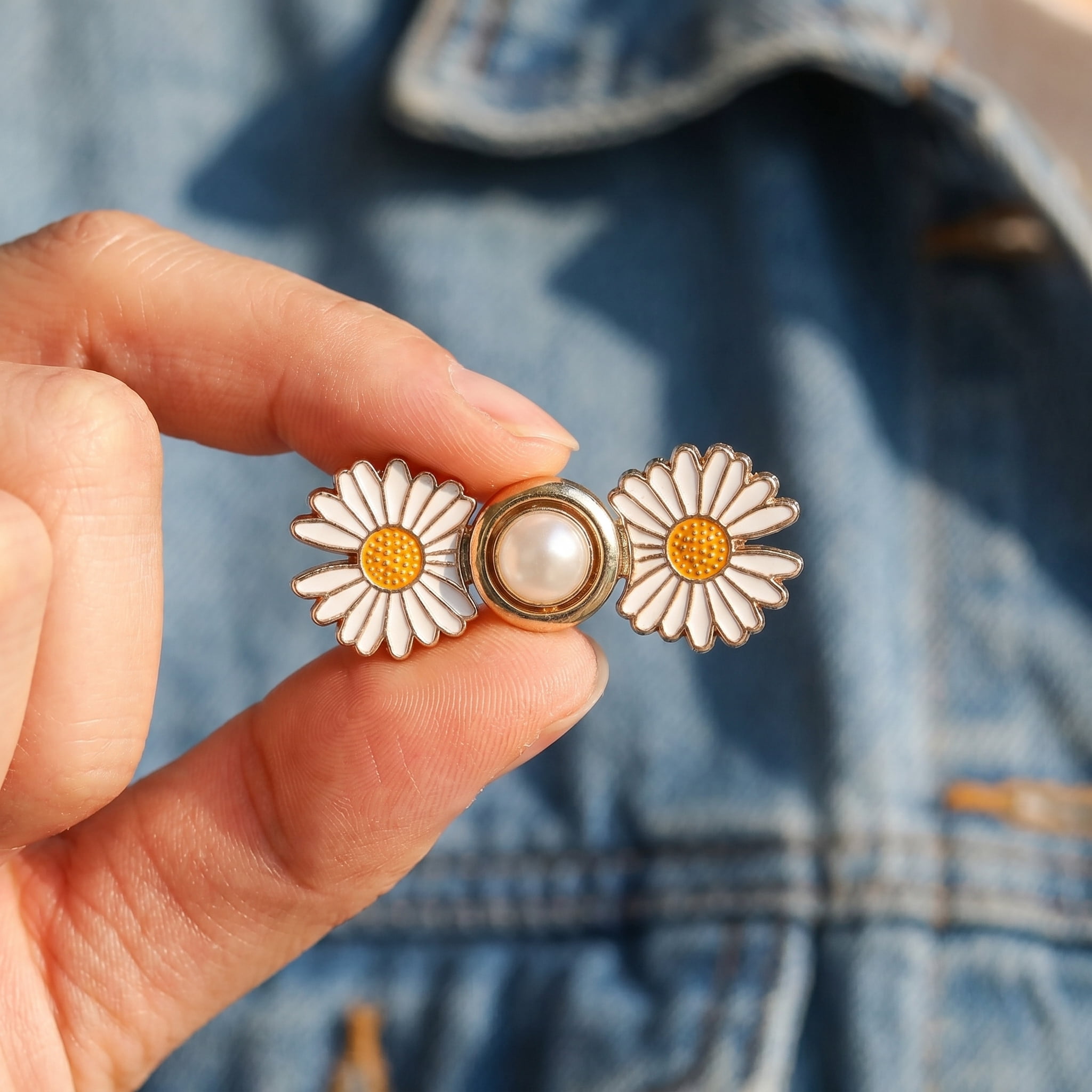 Pant Waist Tightener, Detachable Jean Buttons for Loose Jeans, No Sew and No Tools Button Pins for Jeans, Adjustable Jean Buttons Pins, Daisy Little bear Flower Instant Pants Button Tightener 4 Sets