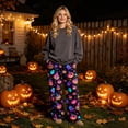 thumbnail image 2 of Garbnen Halloween Fleece Pajama Pants Women Ghost Pumpkin Print Women Lounge Pants Soft Plush Fall Winter Warm Wide Leg Sleeping Pants Women, 2 of 6