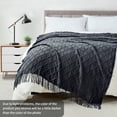 thumbnail image 4 of Bourina Throw Blanket Textured Solid Soft Throws and Blankets for Sofa or Bed Knitted Decorative Blanket 50 x70 Inches Jacquard Rhombu Navy For Adults, 4 of 6