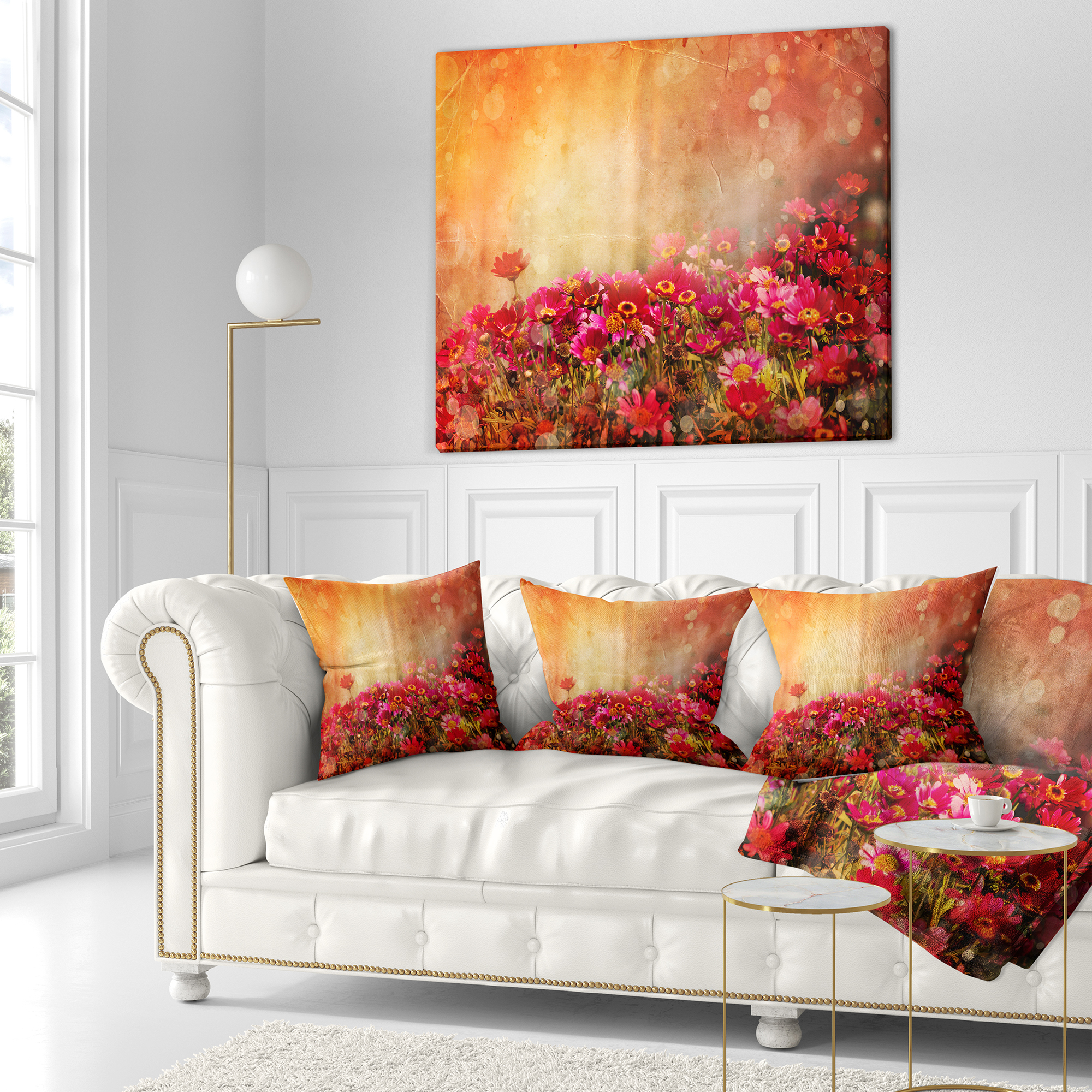 Designart Spring Little Flowers at Sunset - Floral Throw Pillow - 16x16