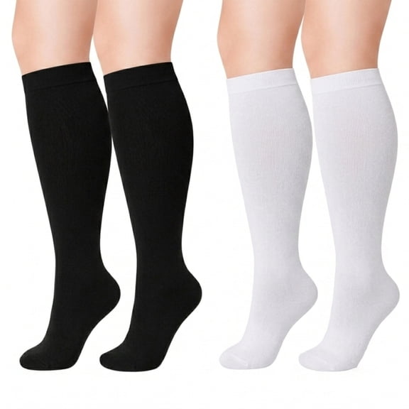2 Pairs Compression Socks for Men & Women 8-15 mmHg Knee High Over The Calf Socks, Mild Compression Support, Breathable Stretch Fit,Size 9-11