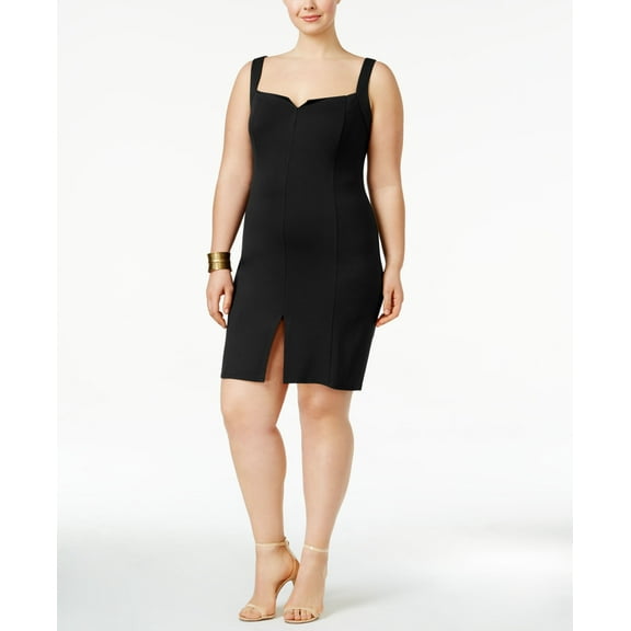 Love Squared Trendy Plus Size Front Slit Bodycon Dress Black 1X