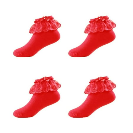 

Panda Superstore PL-CLO1258892011-KELLY00262-RP Baby Girls Socks for 3-5 Year-old Girls Short Stockings with Lace Kids Cute Crew Socks Cotton Red - 8 Piece