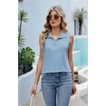 thumbnail image 6 of Womens Ribbed Tank Top Zipper V Neck Dressy Casual Blouses Sleeveless Camisole Tops Work Tank Shirts Sky Blue XL, 6 of 9