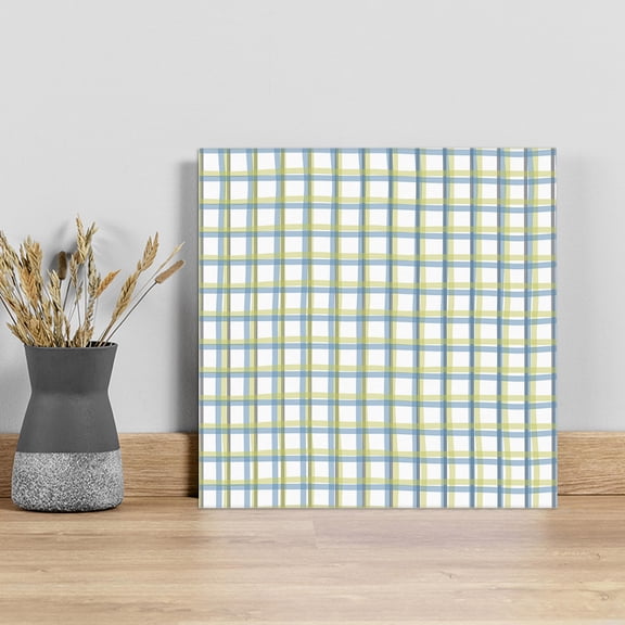 Turquoise Green Plaid, Wall Art Painting on Canvas, Abstract Minimalistic Geometric Grid Canvas Art Home Prints Wall Art Framed Modern Artwork for Living Room Bedroom Wall Decor 16x16in