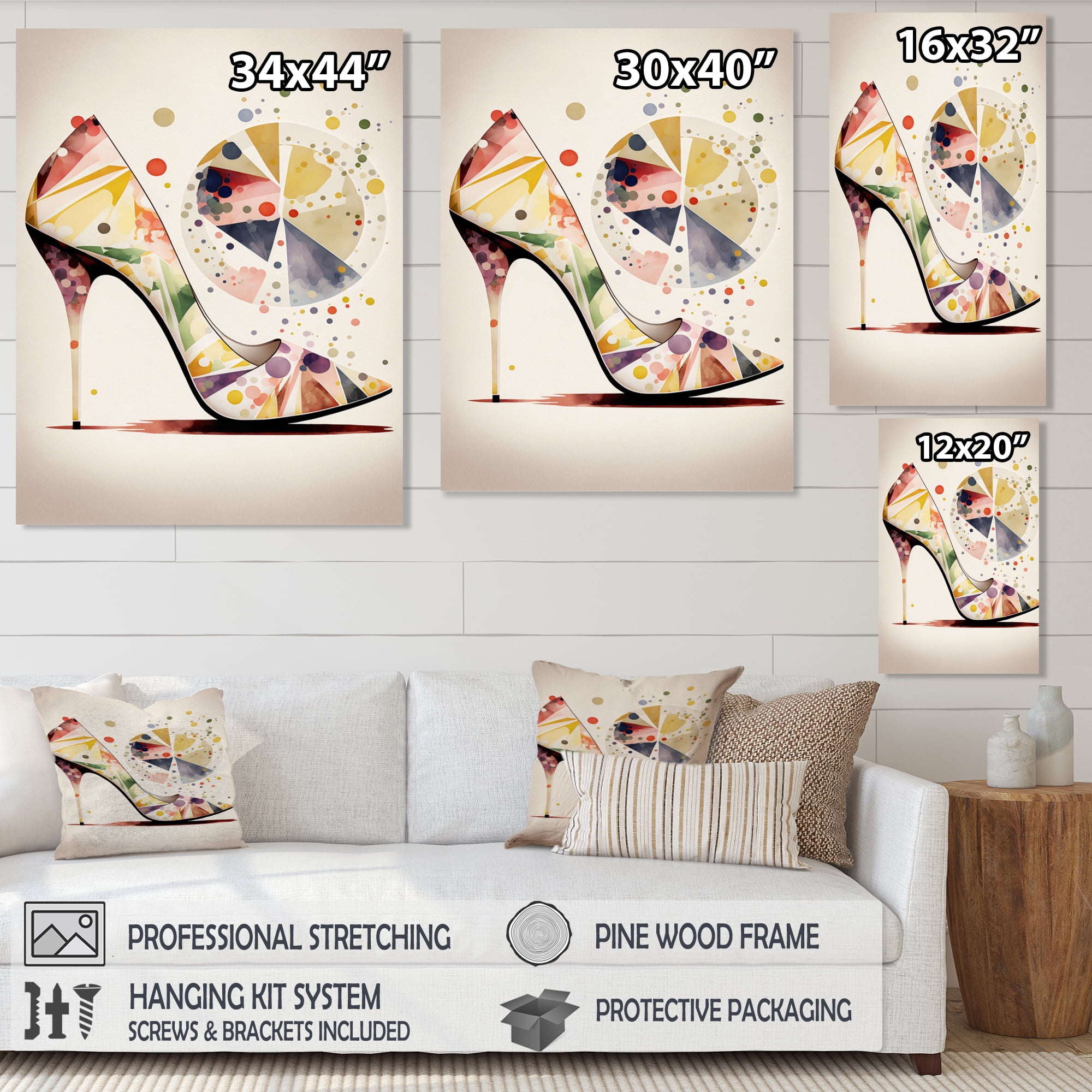 Free Shipping! Designart Retro Art Deco High Heel Shoe IX Canvas