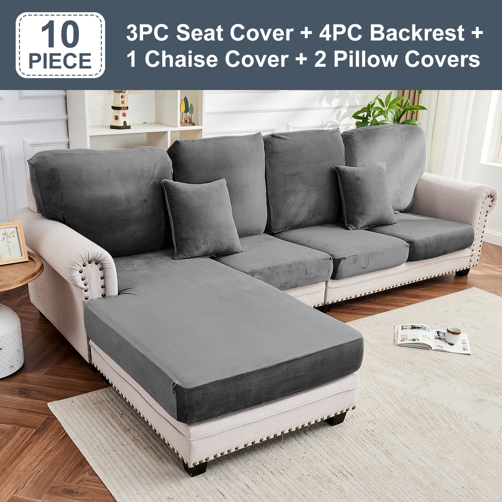 Sanmadrola Couch Covers Velvet Sofa Cushion Cover Stretch Machine Washable Universal Slipcover Furniture Protector for Couches Sectional Sofas