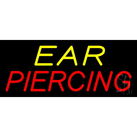 Yellow Red Ear Piercing LED Neon Sign 10" Tall x 24" Wide - inches Black Square Cut Acrylic Backing, with Dimmer - Premium built indoor Sign for Storefront, Store interior, Studio.