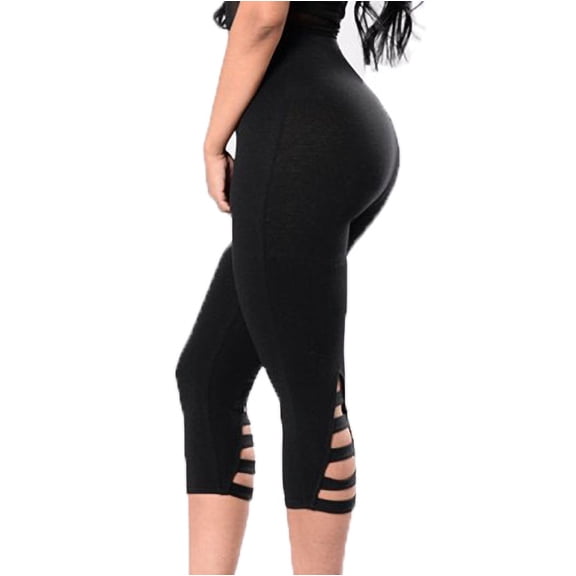 High Waisted Hollow Out Capri Leggings for Women Soft Slim Tummy Control Cropped Pants for Running Cycling Yoga Workout