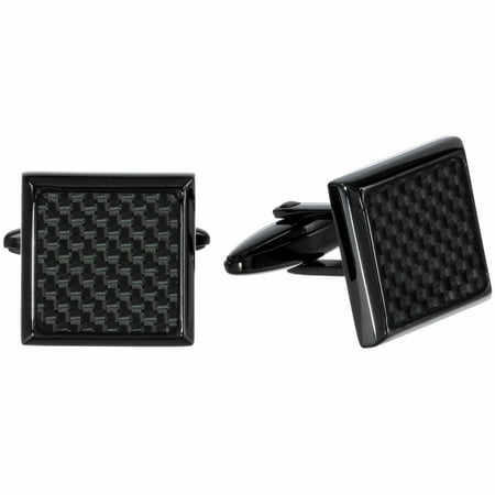 BIG Jewelry Co Black Ion-Plated Stainless Steel and Carbon Fiber Men's Cuff Links