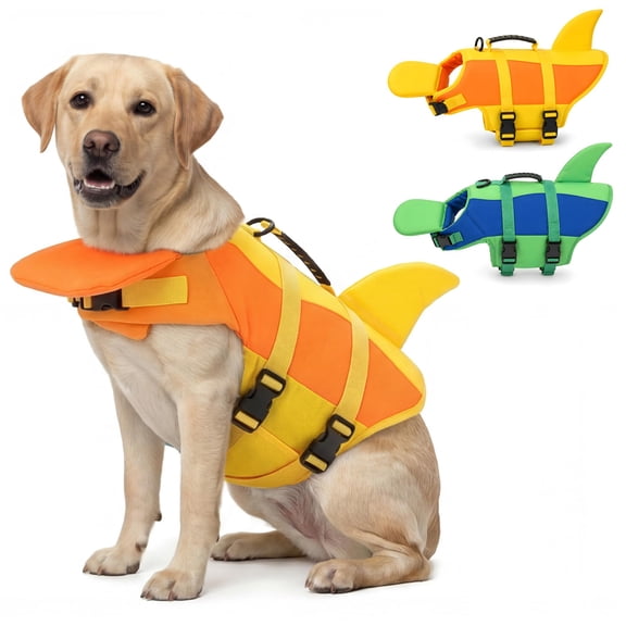 Dog Life Jacket with Front Chin Float and Rescue Handle, for Small Medium Large Dogs