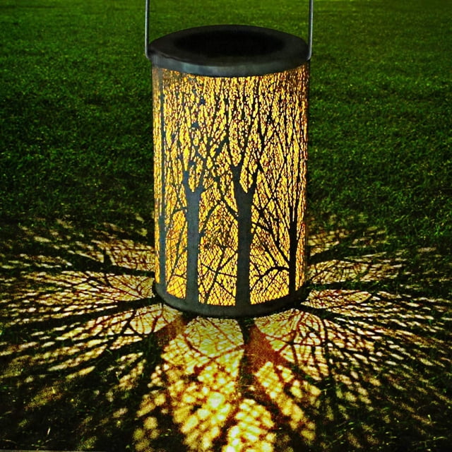 Farol solar, resistente al agua IP65, recargable, para exteriores, lámpara de mesa LED de metal, decorativa, ideal para patio, jardín, fiesta, patio, porche y camino (madera blanca).