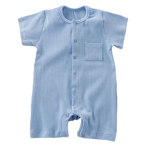 BOBOGOJP Unisex Baby Cotton Romper Boys Short Sleeve One-Piece Jumpsuit Girls Snap-up Bodysuits Summer Clothes Outfits 3-18M(Light Blue, 6-9 Months)