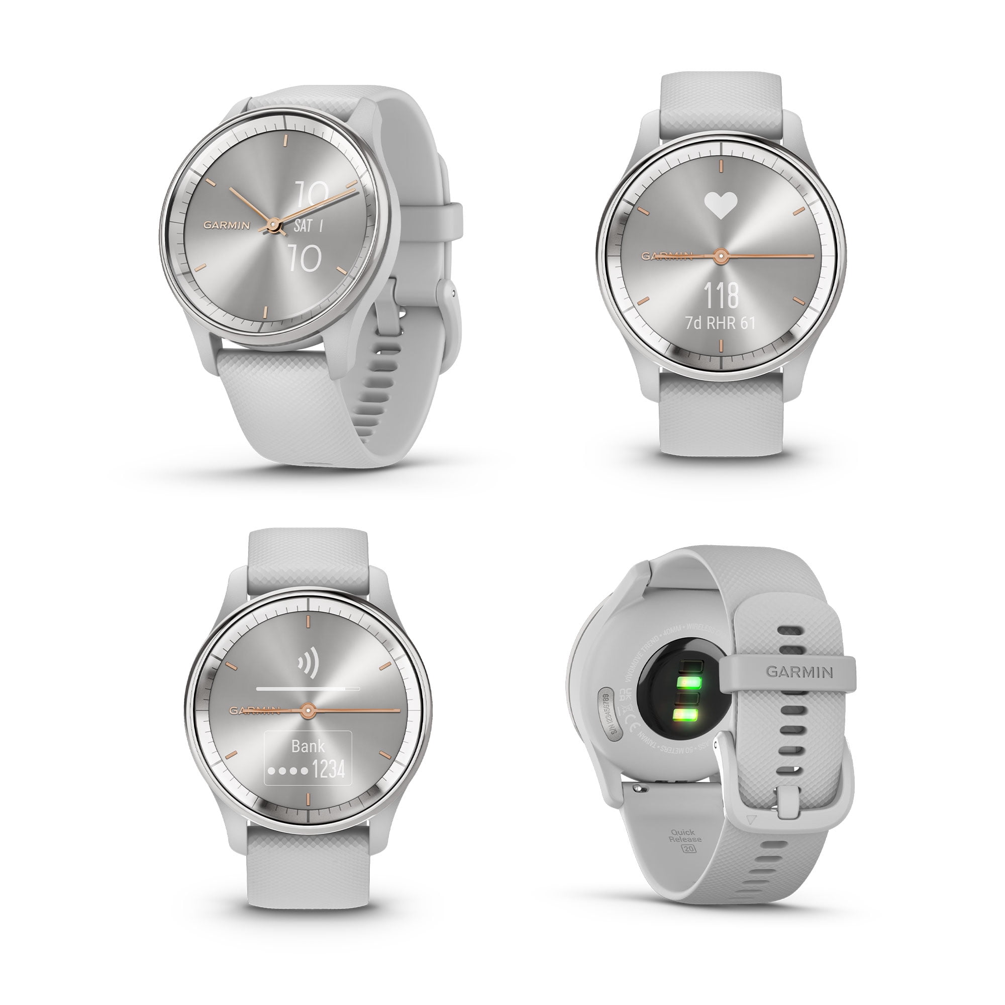 Garmin vivomove Trend Hybrid Smartwatch Silver Bezel - Mist Grey Case
