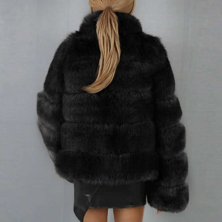 FITORON Women Faux Fur Coat- Ladies Warm Faux Fur Coat Jacket