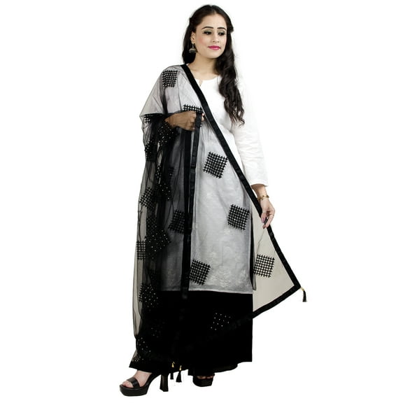 Chandrakala Dupattas for Women Soft Lightweight Soft Net Dupatta Shawl Scarf Wrap Chunni,Black (D219ROY)