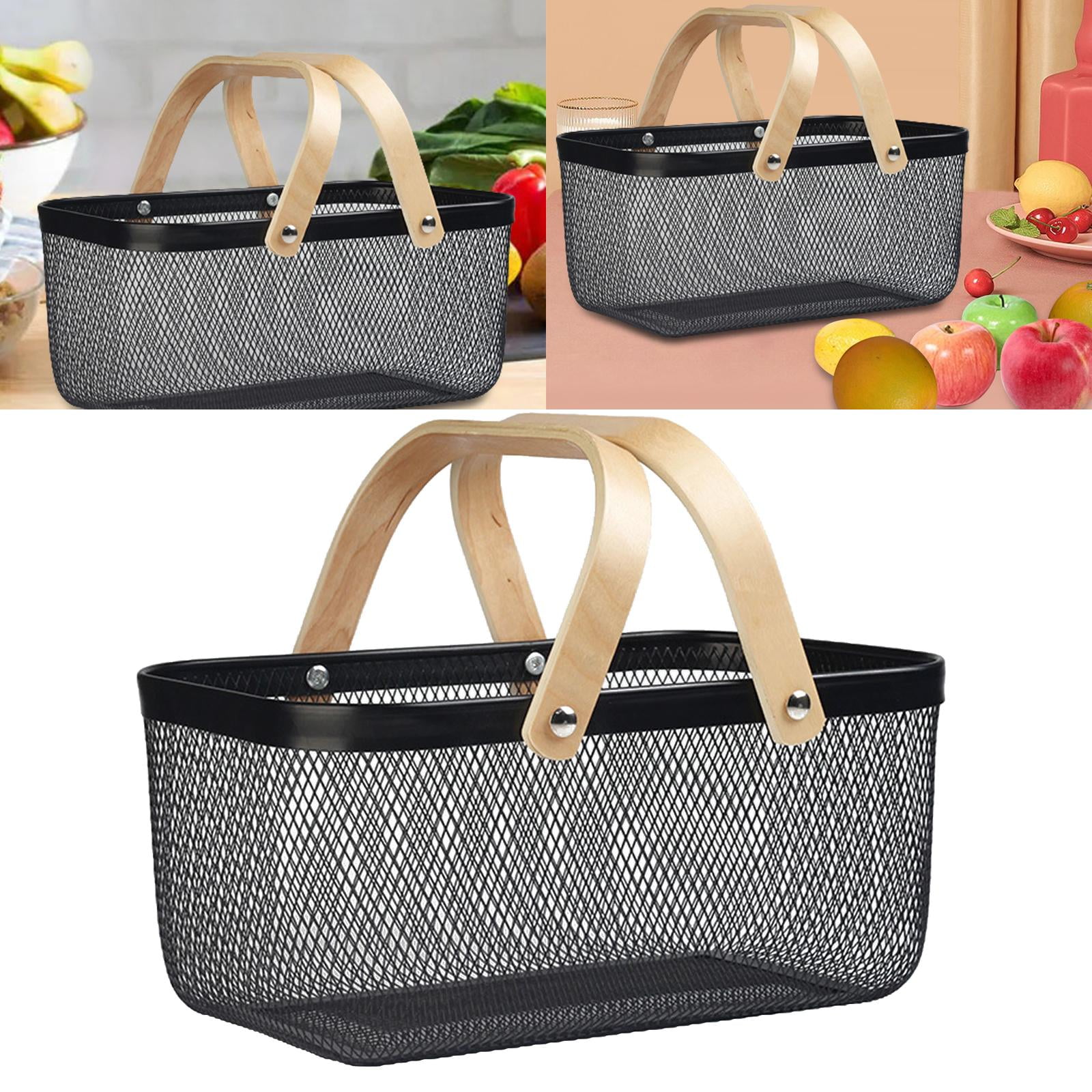 Fiocias Metal Wire Mesh Storage Basket Multifunctional Food Organizer Vegetable Shopping Black