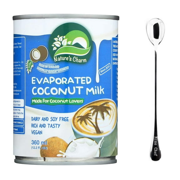NineChef Set - Nature's Charm Evaporated Coconut Milk (Pack of 6) one NineChef Long Handle Spoon