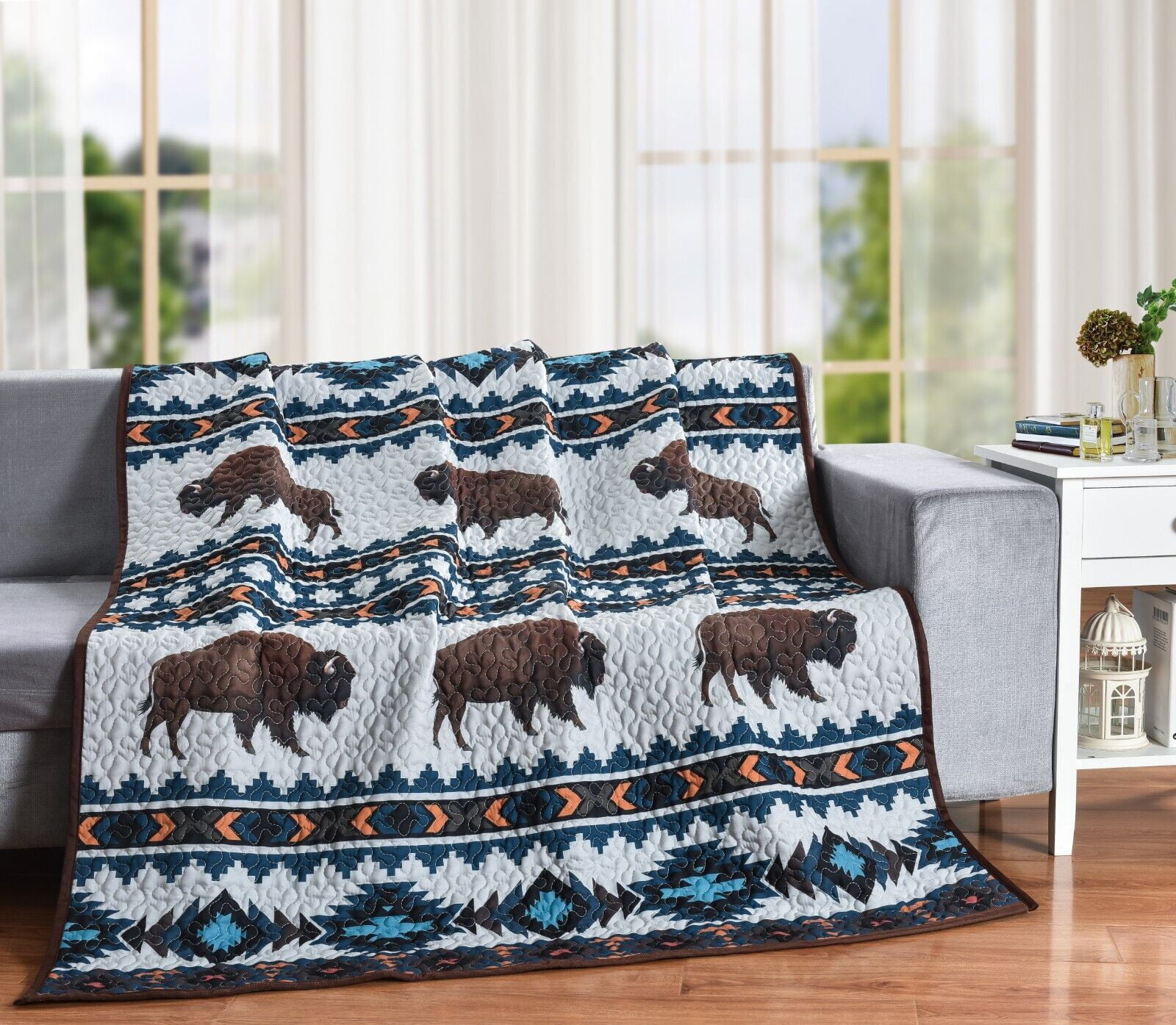 BISON Wilderness Buffalo Cabin Quilted Throw Blanket, 50" x 60", by