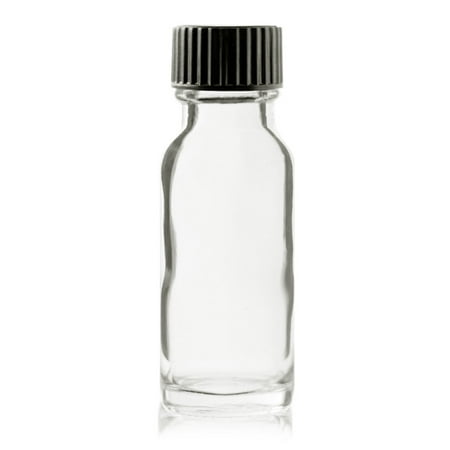 - 1/2 oz (15ml) CLEAR Boston Round Glass Bottle - w/ Poly Seal Cone Cap - pack of 6