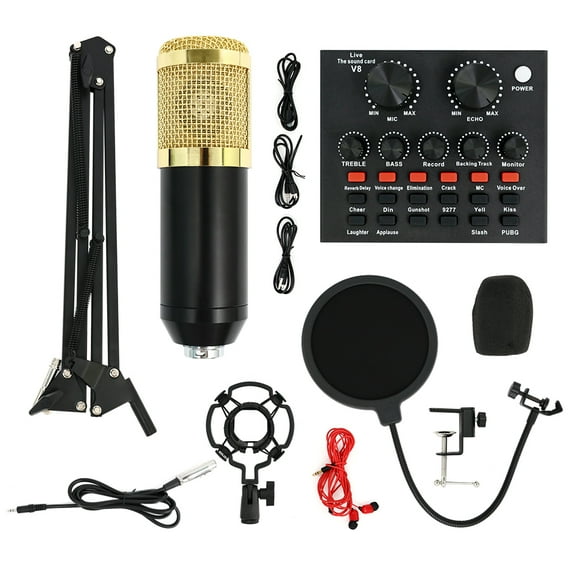 Podcast Microphone Equipment Bundle, Bm-800 Condenser Microphone with Voice Changer And V8 Sound Card, Streaming Podcasting , Complete Podcast Music Recording Equipment