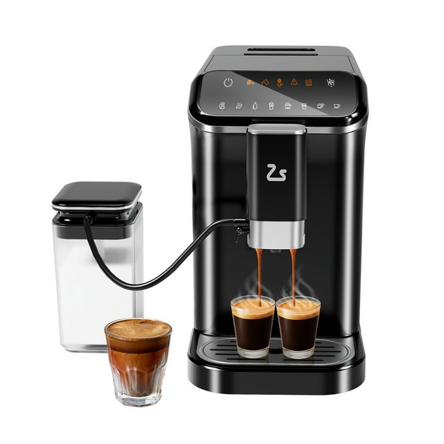 Yiwa Automatic Espresso Machine, 1.5L Coffee Maker with Grinder, Milk Frother & Auto Cleaning for Latte, Cappuccino, Macchiato